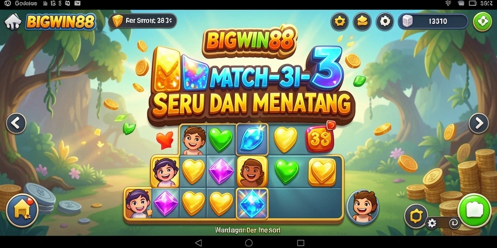 Tampilan permainan Match-3 yang penuh warna dan menawan.