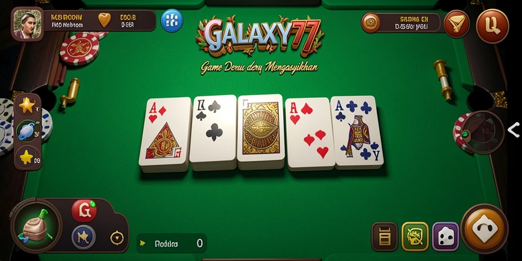 Tangkapan layar utama GALAXY77 menampilkan aksi seru permainan Domino.