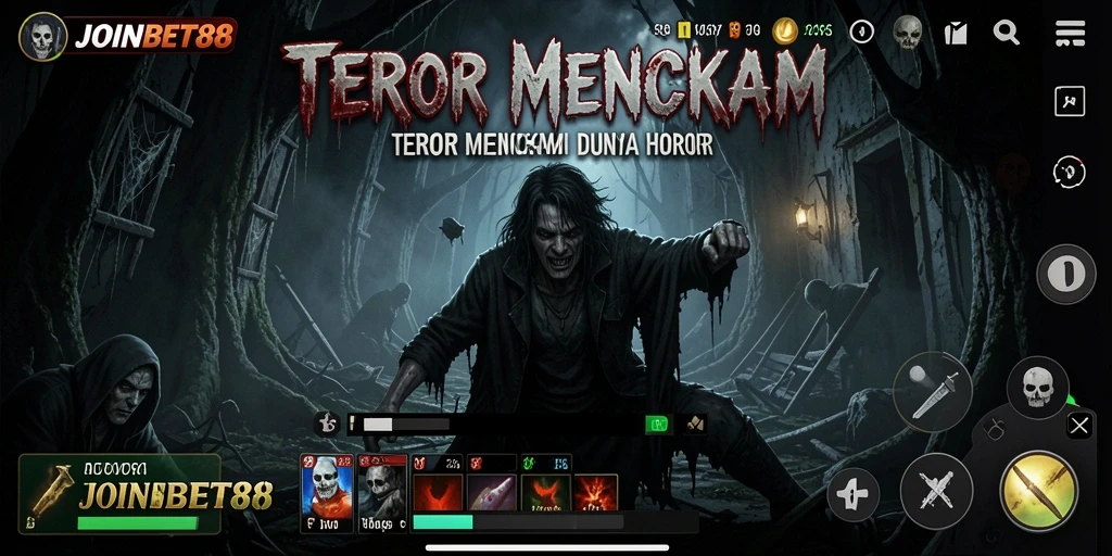 Screenshot gameplay JOINBET88 yang menampilkan suasana horor yang mencekam.