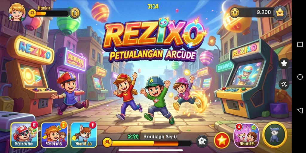 Tangkapan layar <strong>REZIXO</strong> menampilkan aksi cepat penuh warna di dunia Arcade.