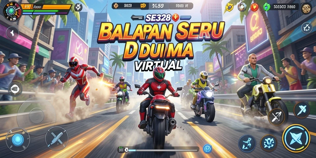 Tampilan seru dari gameplay SE328 saat balapan di lintasan.