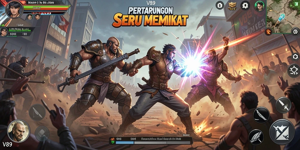 Gameplay V89 yang intens dalam arena pertarungan yang menakjubkan.